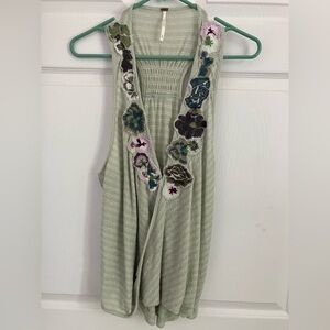 Free People floral embroidered v neck tank top